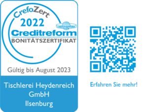 CrefoZert 2022 für die Tischlerei Heydenreich GmbH